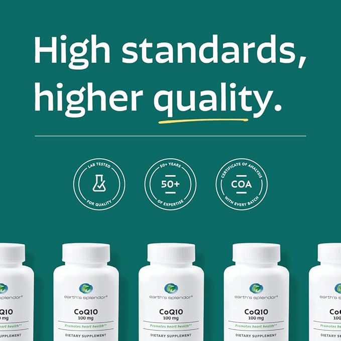 Earth's Splendor CoQ10 Supplement, 120 Softgels, 100mg Coenzyme Q10 Contain, 4 Month Supply