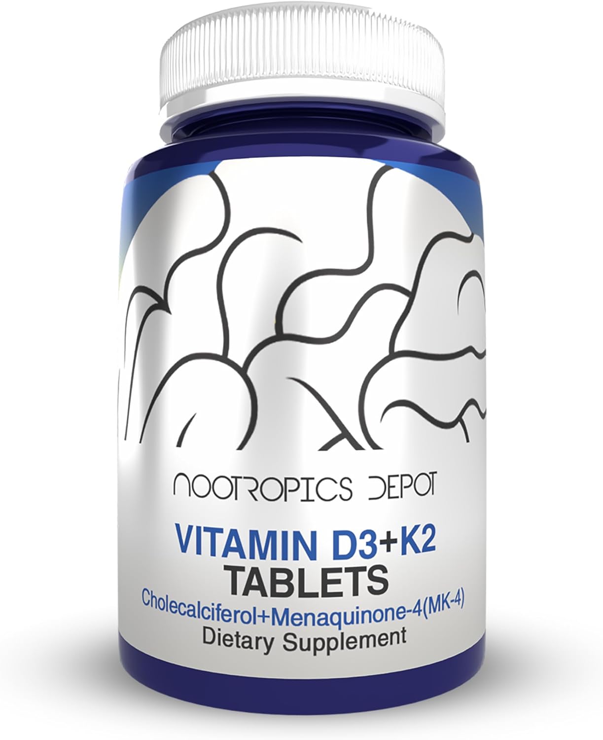 Nootropics Depot Vitamin D3 + K2 with Vitamin C Tablets | 365 Count | Cholecalciferol + Menaquinone-4 (MK-4) | Mood, & Bone Health | Healthy Calcium Absorption