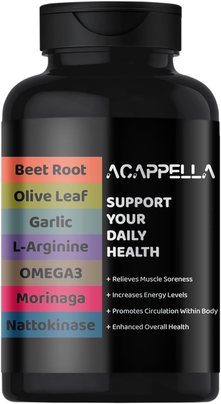 ACAPPELLA Omega 3 Moringa Capsules Beet Root Powder Capsule Nattokinase L arginine Garlic Supplements and Hydroxyt yrosol Olive Leaf Extract Organic