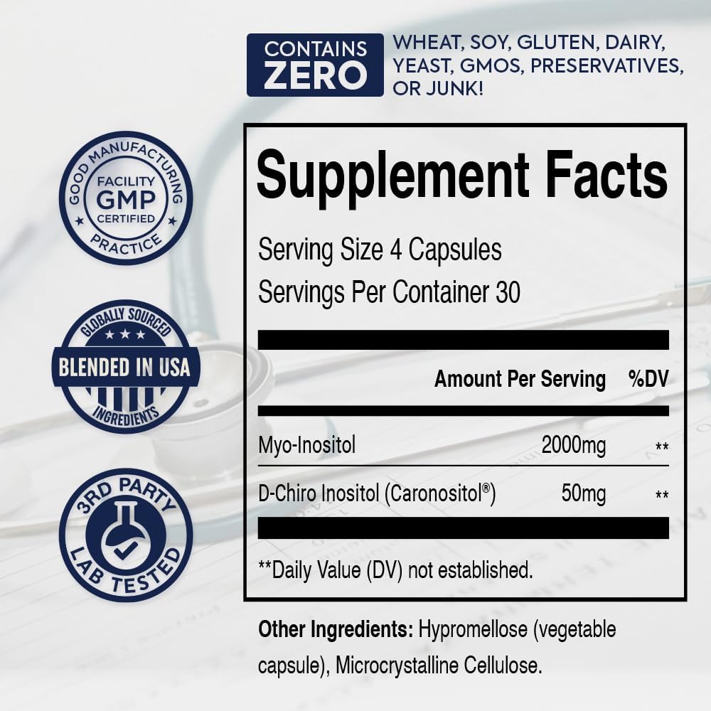 ZnS Myo-Inositol & D-Chiro Inositol Supplement | Hormonal Balance & Menstrual Cycle Support | 40:1 Ideal Ratio | Ovarian Health & Fertility Aid | 2050mg | 30-Day Vegan Capsules