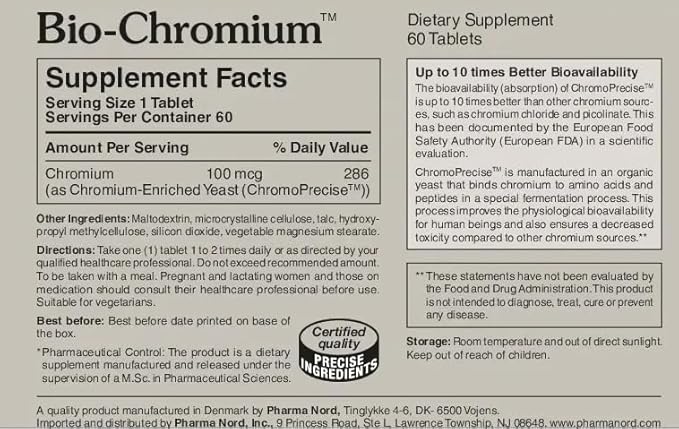 Bio-Chromium 100mcg | 10x Better Absorption | Patented Formula for preventing Cravings | ChromoPrecise Organic Chromium Supplement | Manufactured to Pharmaceutical Standards (60)