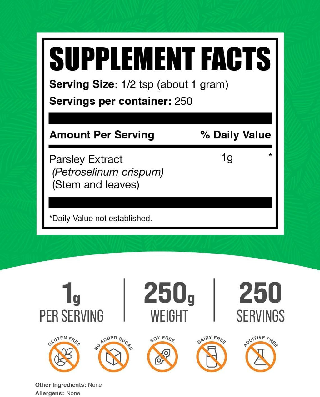 BulkSupplements.com Parsley Extract Powder - Parsley Supplement, Antioxidant Source, Herbal Supplement - Gluten Free, 1g per Serving, 250g (8.8 oz) (Pack of 1)