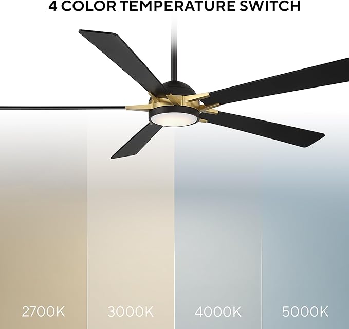 Rotary Indoor and Outdoor 5-Blade 65in Smart Home Ceiling Fan in Matte Black Soft Brass with 2700-3000-4000-5000K Selectable LED Light Kit and Remote Control works with iOS or Android WAC App