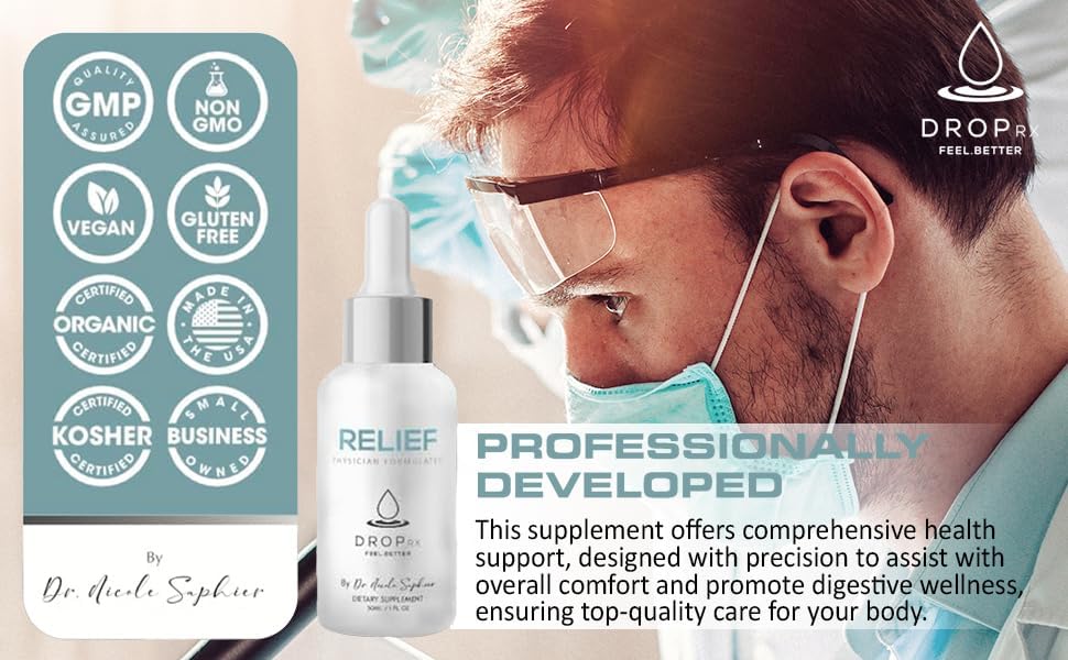 DropRx Relief by Dr. Nicole Saphier – Devils Claw & Organic Ginger Root Extract, Supports Joint Health & Digestive Wellness , Organic, Non GMO, Vegan, Gluten Free & Kosher, Made in USA (2 Fl Oz)