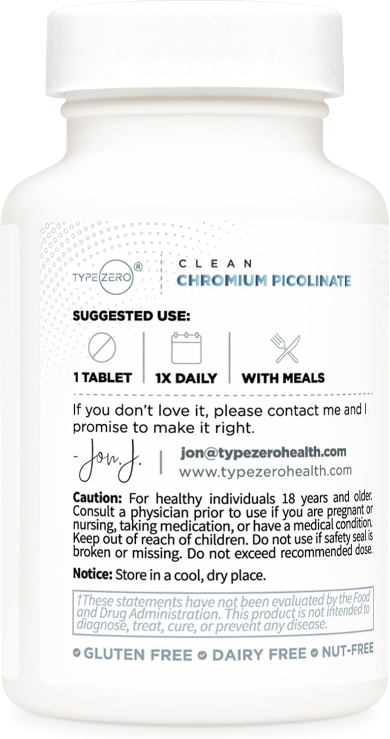 Type Zero Clean Chromium Picolinate Tablets (120 Servings, 1,000 MCG Per Serving) - Non-GMO, Gluten Free