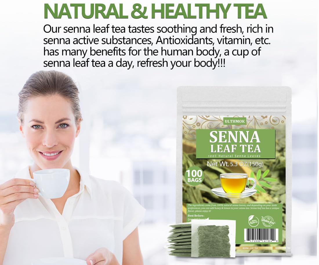 Premium 100 Senna Tea Bags, Made with 100% Natural Senna Leaves, No Additives & Caffeine Free.