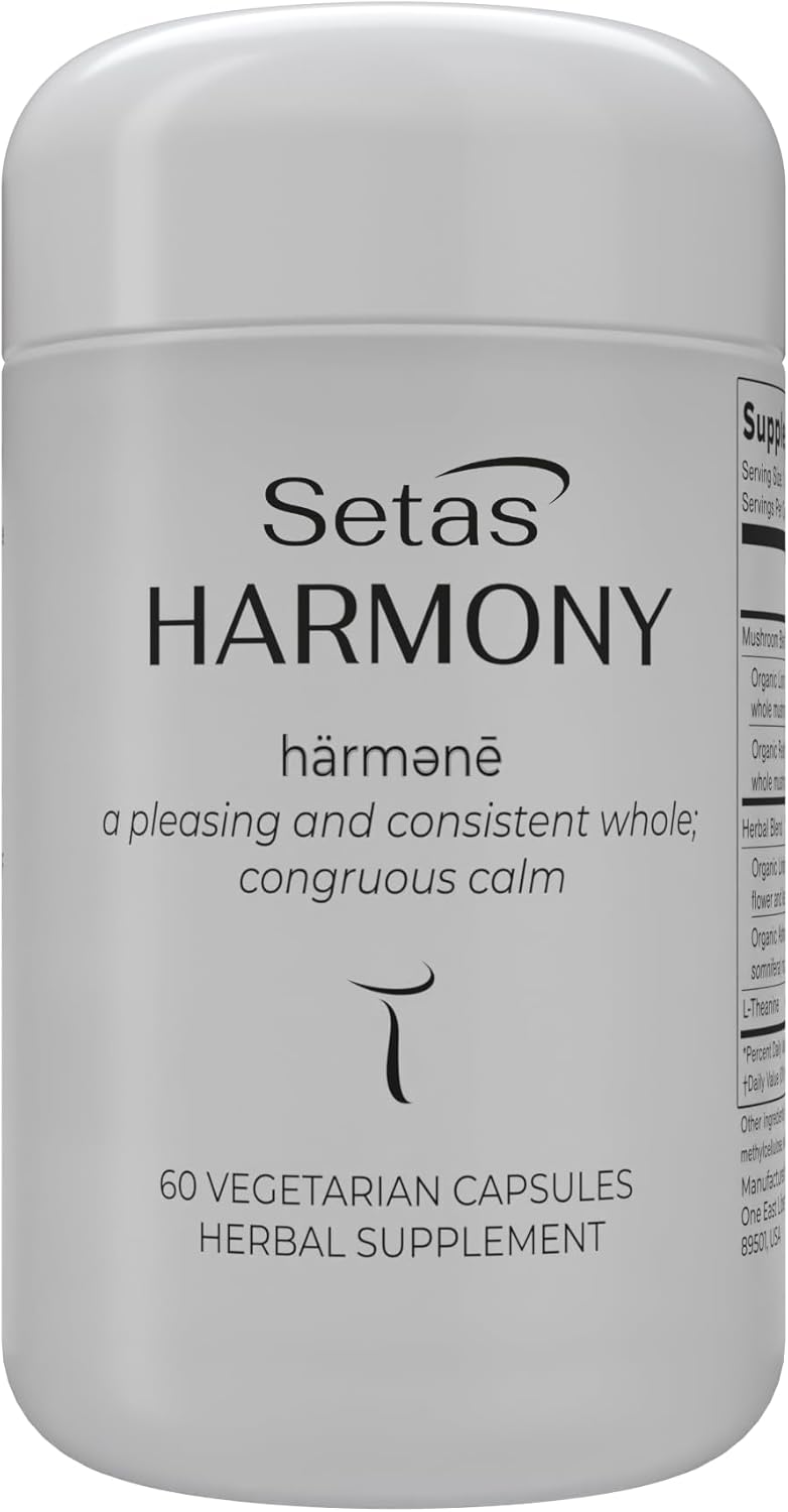 Setas Harmony Ceremony Quality Botanical Supplement Organic Reishi & Lion’s Mane, Ashwagandha, Linden Tree & L-theanine to Support Mood, Stress Management, & Calm, Vegan & Non-GMO, 60-Day Supply