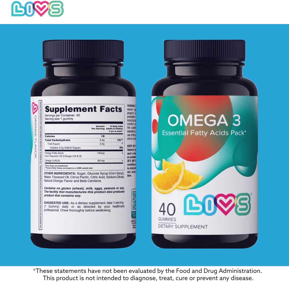 Omega 3 Gummies for Kids with Flaxseed Oil (Omega 3, 6, 9) | Brain Health, Focus & Eye Support Supplements for Children | Non GMO, Gluten Free Gummy Vitamin for Teens Heath | Orange Flavor -50ct
