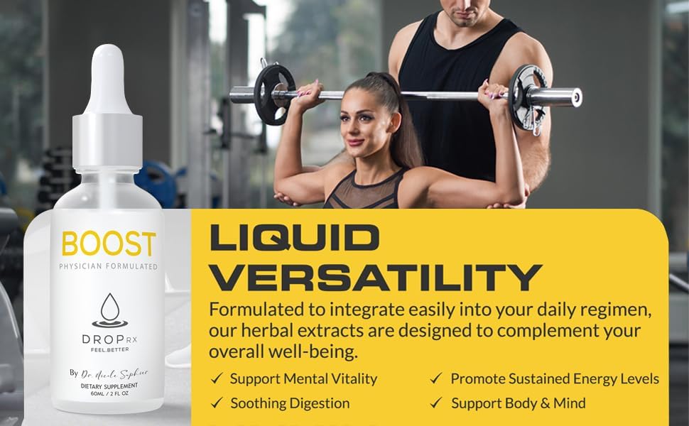 DropRx Boost by Dr. Nicole Saphier – Maca Root, Ashwagandha, Lions Mane & Peppermint Leaf Extract for Vitality Support, Non-GMO, Vegan, Gluten-Free, Kosher, Made in USA (2 Fl Oz)