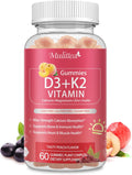 Vitamin D3 10000 IU + K2 (MK-7) 200mcg w/Calcium Magnesium Zinc Elderberry & Inulin-Highly Bioavailable-Enhanced Absorption for Immune & Bone Support- K2 D3 Vitamin Supplement-Vegan Gummies