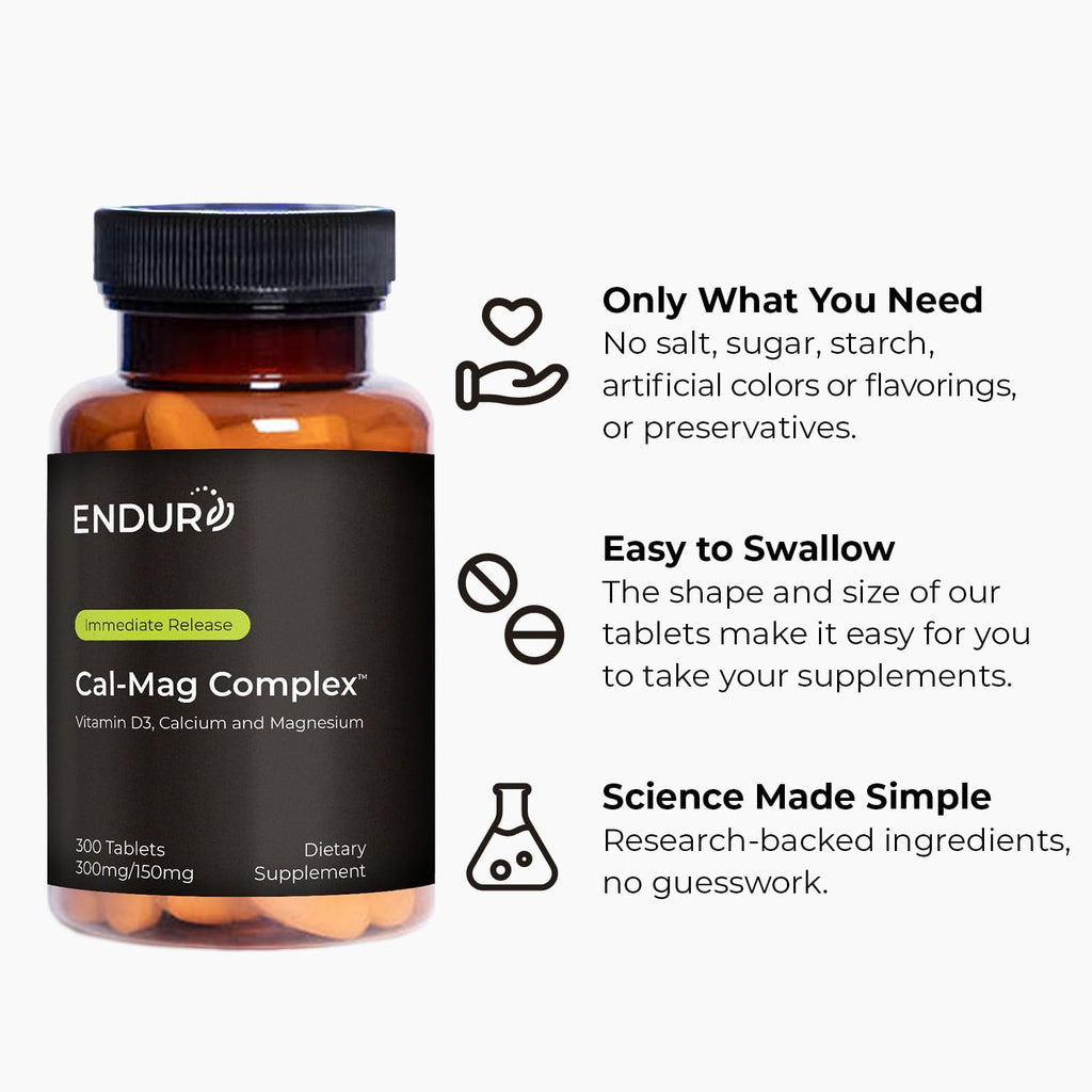 Calcium Magnesium Supplement (Cal-Mag Complex) - 300mg Calcium & 150mg Magnesium - 300 Tablets - Endurance Products Company
