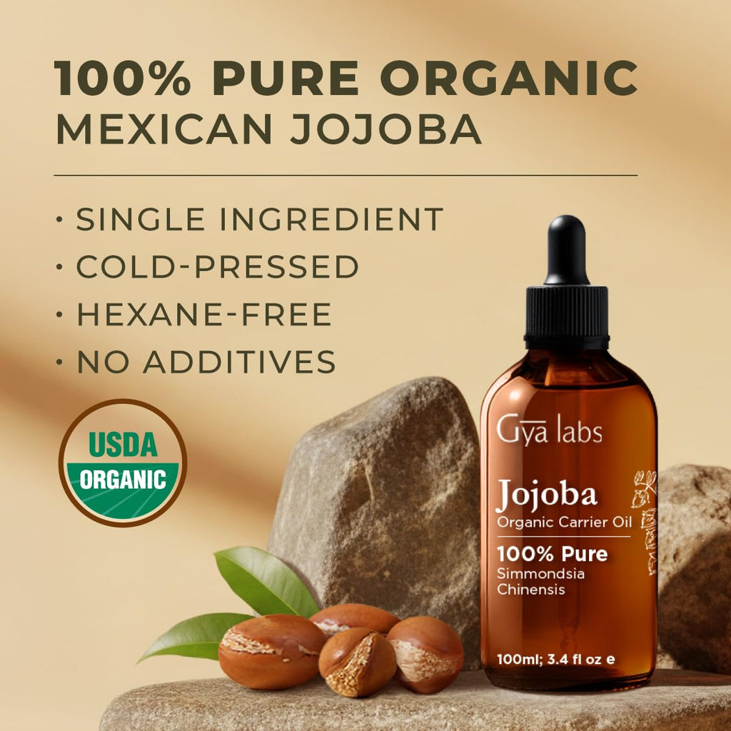 Gya Labs USDA Organic Jojoba Oil - Moisturizes Skin for Lasting Comfort - Cold Pressed Jojoba for Hair, Body, Nails, Face - Base Carrier Oil