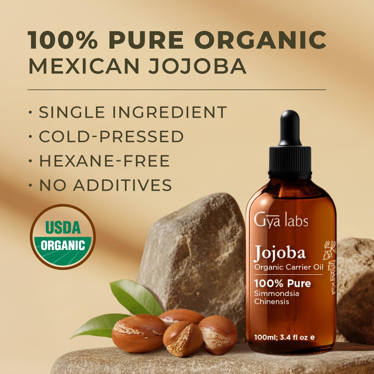 Gya Labs USDA Organic Jojoba Oil - Moisturizes Skin for Lasting Comfort - Cold Pressed Jojoba for Hair, Body, Nails, Face - Base Carrier Oil