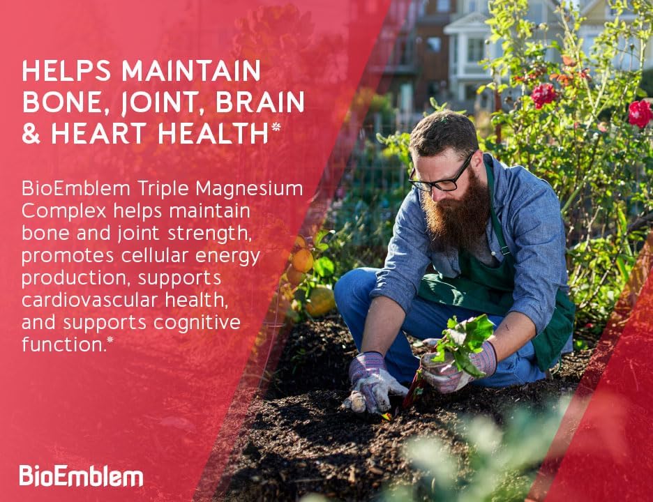 BioEmblem Triple Magnesium Complex | 300mg of Magnesium Glycinate, Malate, & Citrate for Muscles, Nerves, & Energy | High Absorption | Vegan, Non-GMO | 180 Capsules