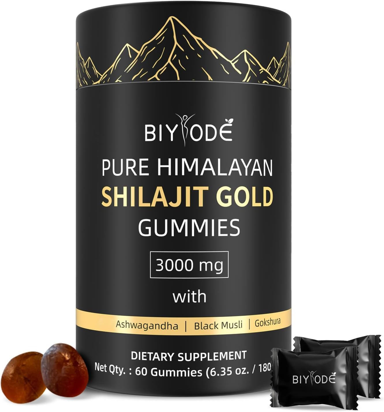 Pure Himalayan Shilajit Gummies: Rich in Ashwagandha, Gaulshura, Fulvic Acid, 85 Micronutrients. Suitable for Men. No Added Sugar. Non-GMO. 100% Natural Organic. 60 Gummies.