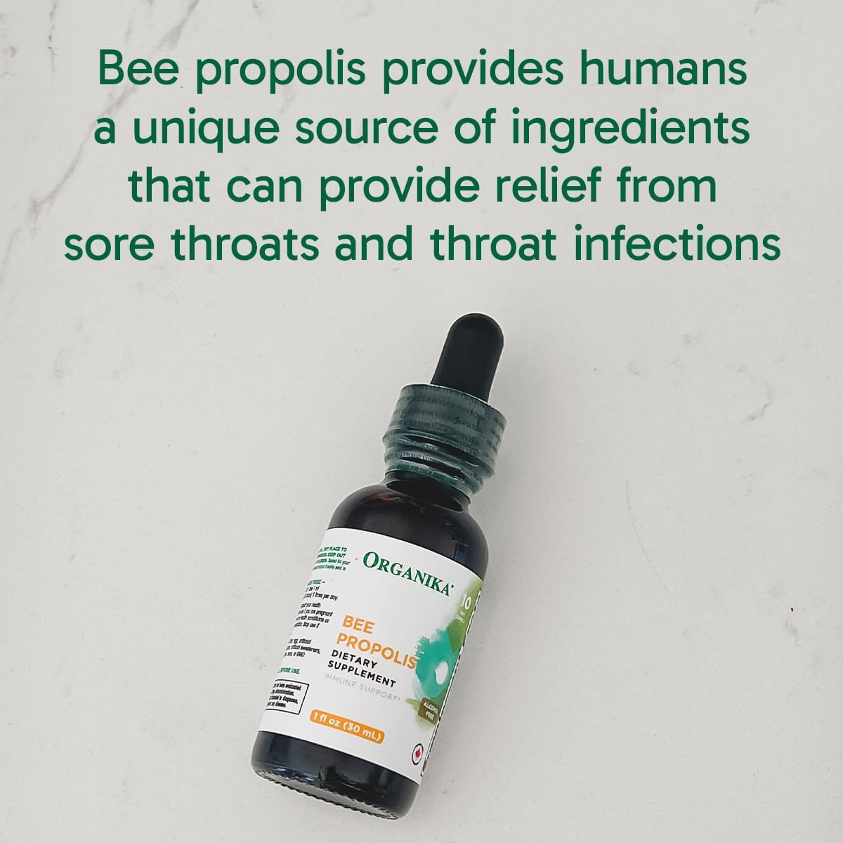Organika Bee Propolis Tincture 1 oz: Vegan Propolis Extract - Throat and Breathing - Free of Gluten, GMO, & Artificial Flavors - 10 Day Prop Drops Supply