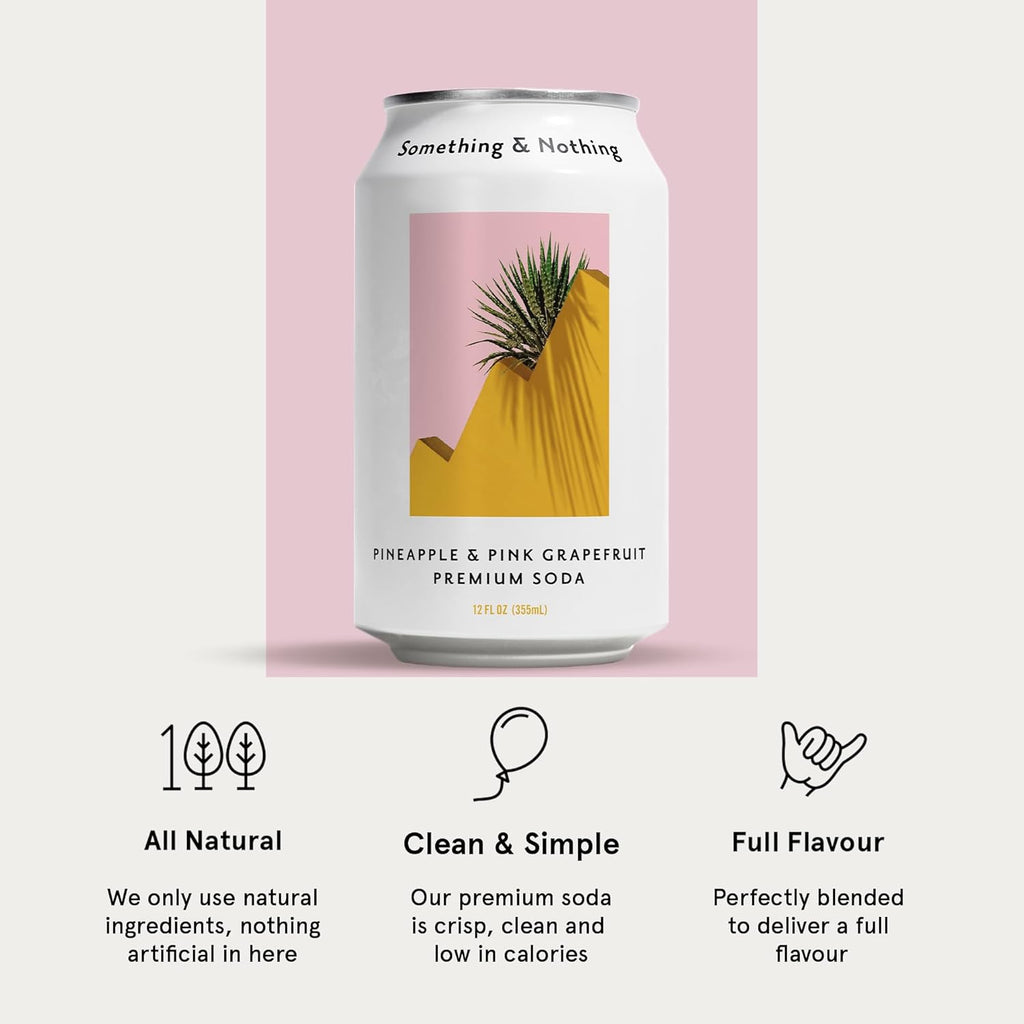 Something & Nothing Pineapple & Pink Grapefruit Flavoured Sparkling Water | Lightly Carbonated, Full Flavoured with Grape & Lemon Juice | Vegan & Low Calorie Soda | 12 Fl Oz Cans (Pack of 12)
