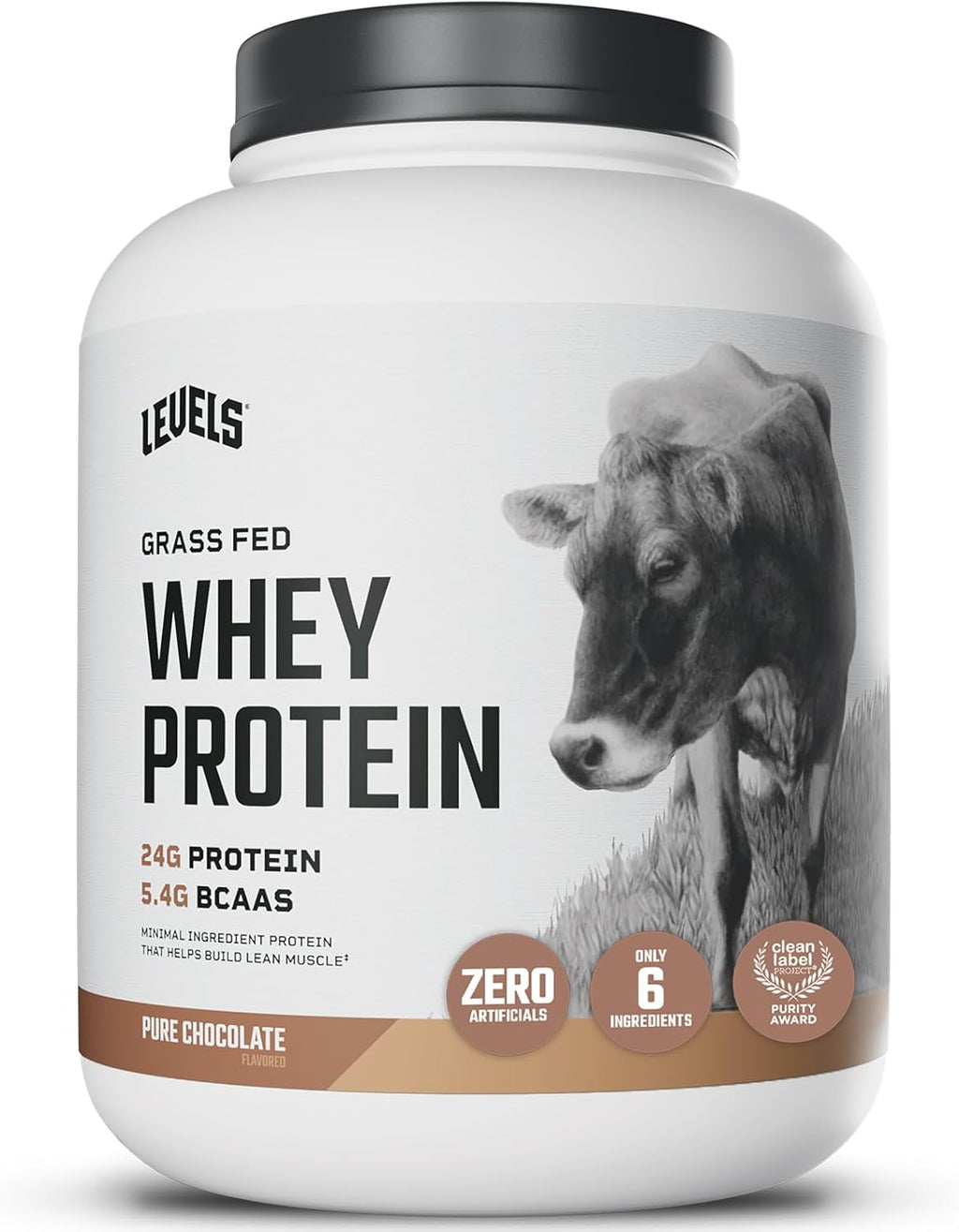 Levels Grass Fed Whey Protein Powder, No Artificials, 24G of Protein, Pure Chocolate, 5LB