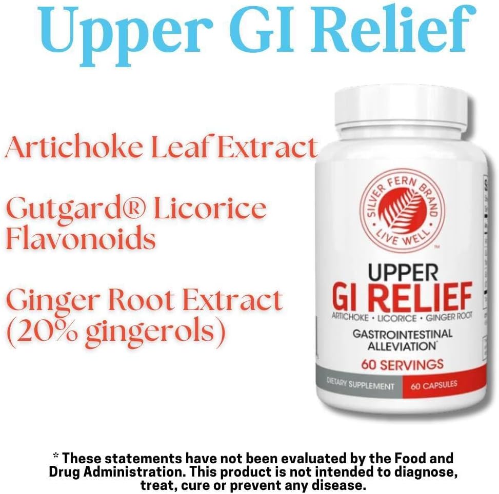 Silver Fern GI Relief - Natural Herbal Supplement - All Natural with Artichoke Leaf Extract, Ginger Root Extract, and GutGuard Licorice Flavonoids (1 Bottle - 60 Capsules - 30 Day Supply)