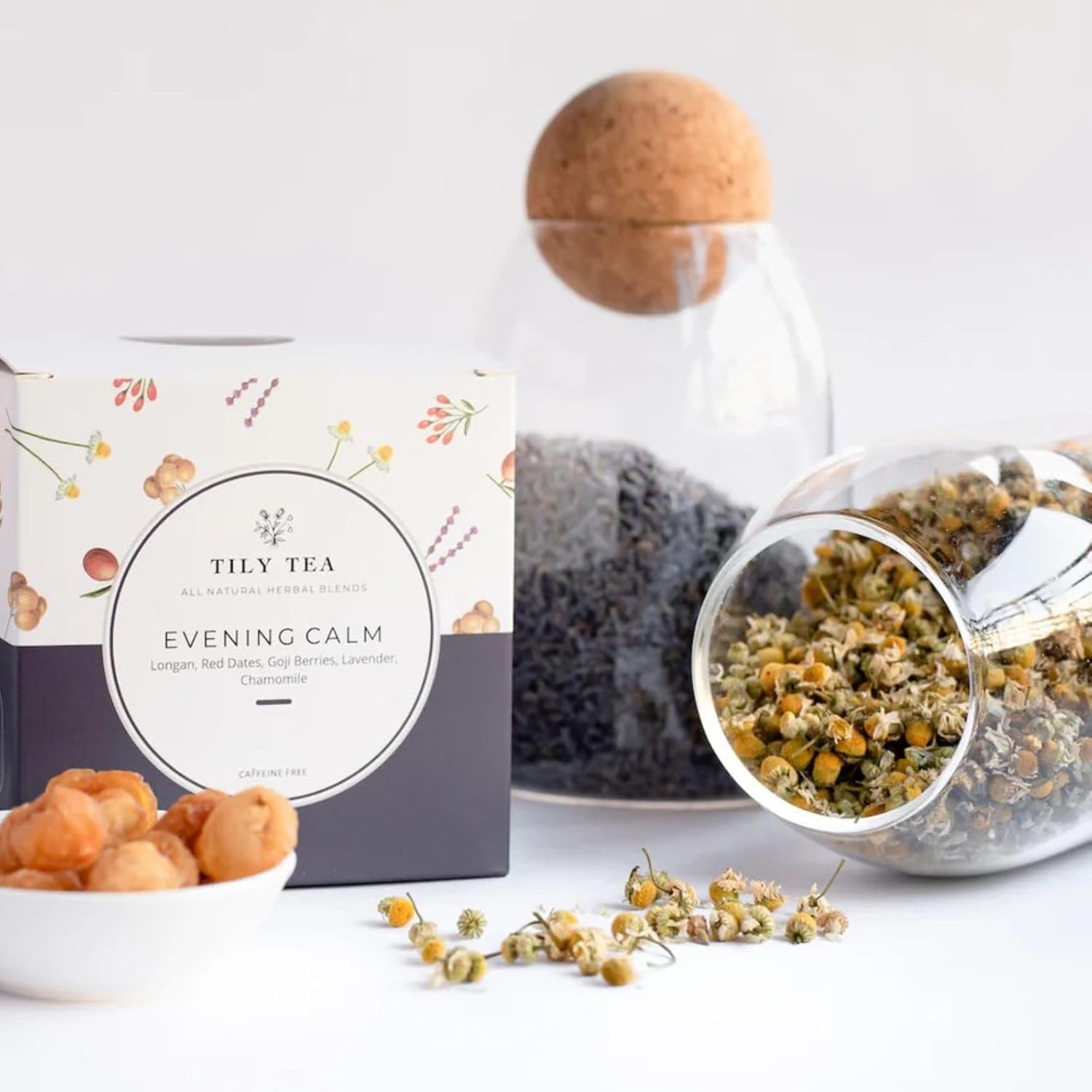 Tily Tea Evening Calm Herbal Tea - Nighttime Tea with Chamomile and Lavender - Caffeine Free - 10 Plastic-Free Teabags