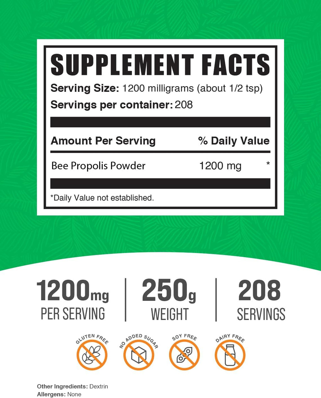BulkSupplements.com Bee Propolis Powder - Bee Propolis Supplement, Superfood Supplement - Natural & Gluten Free, 1.2g per Serving, 250g (8.8 oz) (Pack of 1)