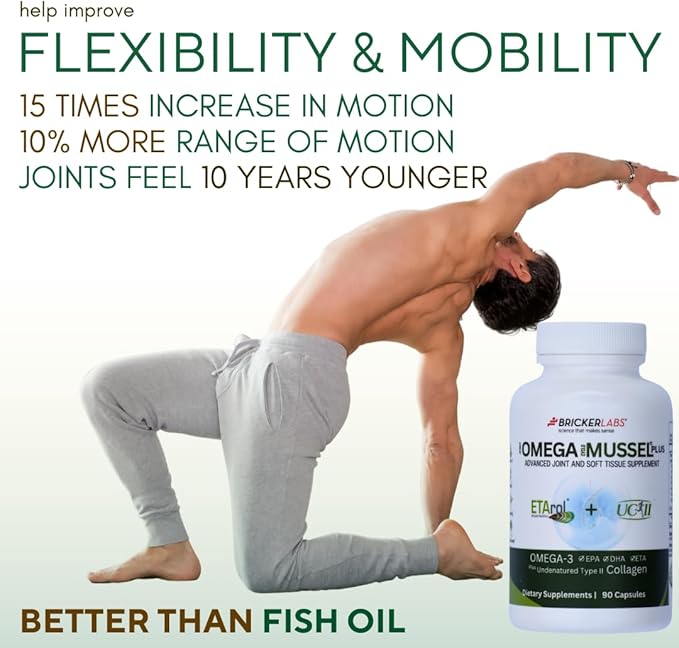 Bricker Labs Omega Cyclo - Mussel Plus UC-II, Premium NZ Green Lipped Mussel Plus UC-II Undenatured Type II Collagen, The Ultimate Joint Supplement for Joint Health and Comfort, 90 Capsules