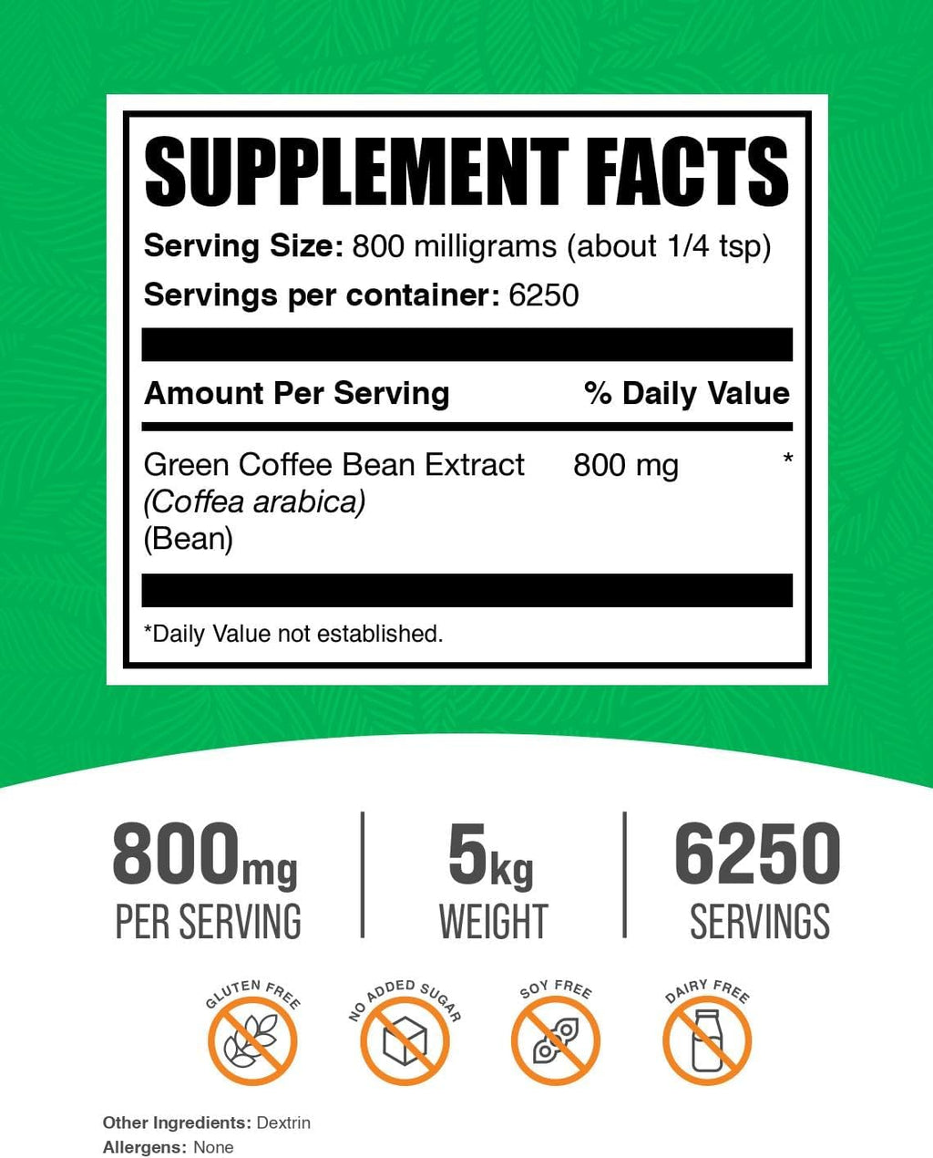 BulkSupplements.com Green Coffee Bean Extract Powder - Green Coffee Bean Supplements, Green Coffee Bean Powder - Energy Support, Gluten Free, 800mg per Serving, 5kg (11 lbs) (Pack of 5)