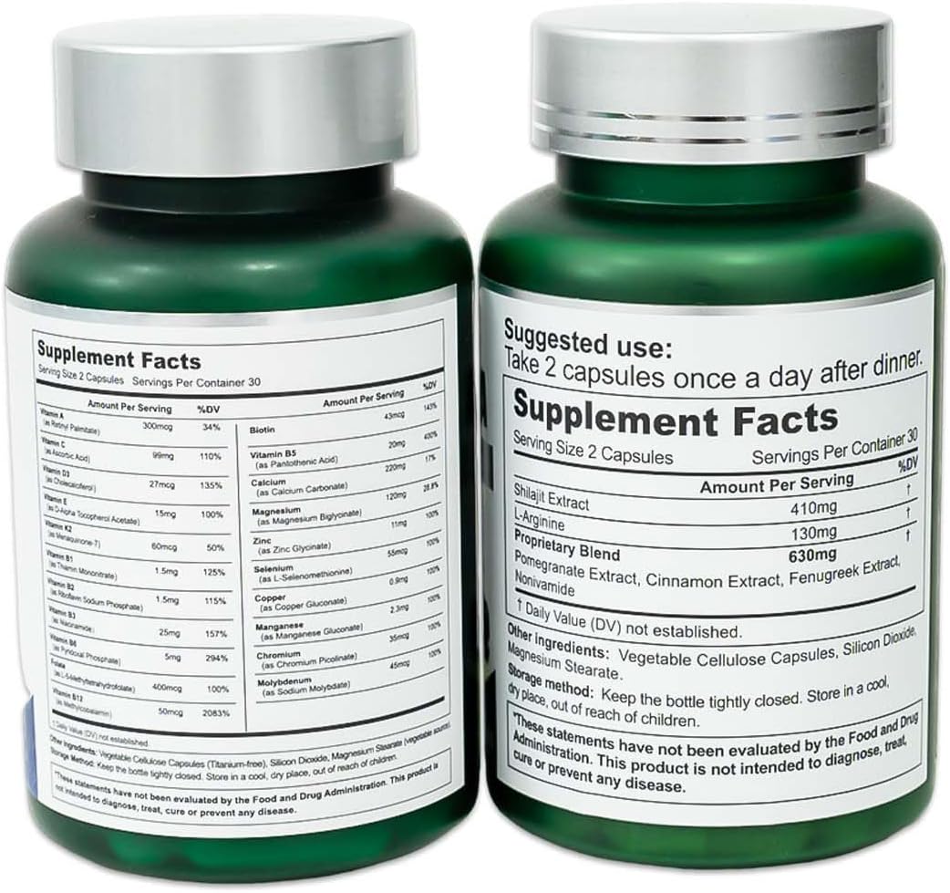 Shilajit for Men Women, Shilajit for Extra Power, Stamina & Immune Support, Multivitamin for Women Men, Womens Multivitamin for Bone, Skin & Immune Health Support, 60 Capsules Per Bottle