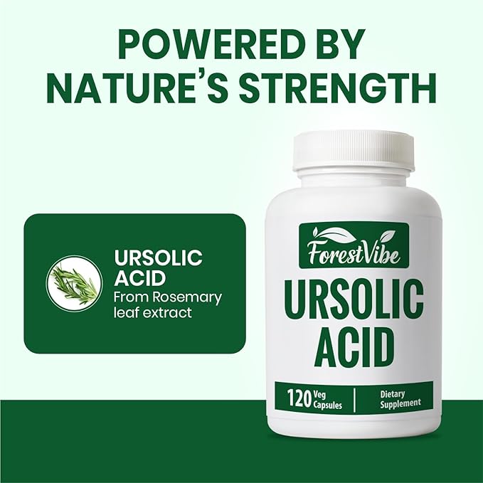 Ursolic Acid Supplement 300mg, Natural Rosemary Leaf Extract, 120 Vegan Capsules, 1 Month Supply, Non-GMO & Gluten Free Ursolic Acid Capsules for Men and Women
