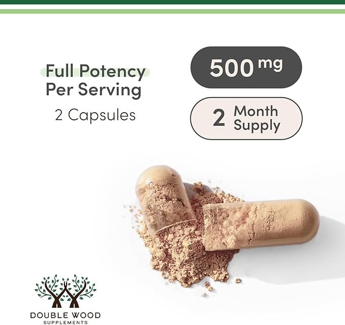 Ashwagandha Capsules, 120 Count (500mg Extract 20:1 Potency) Adaptogen Stress Relief by Double Wood