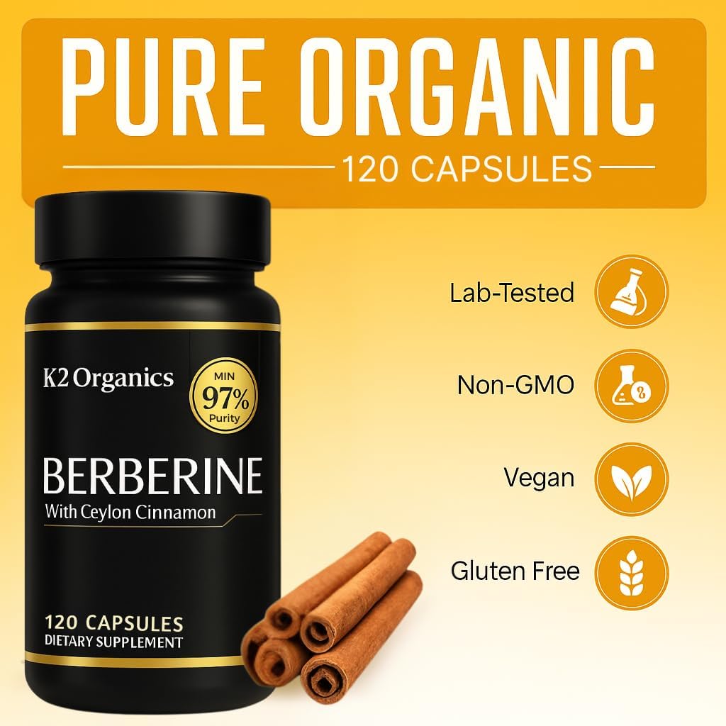 Berberine with Ceylon Cinnamon 1200mg – 97% Purity- Non-GMO, Gluten-Free, Lab-Tested Vegan Berberine Supplement (120 Count)