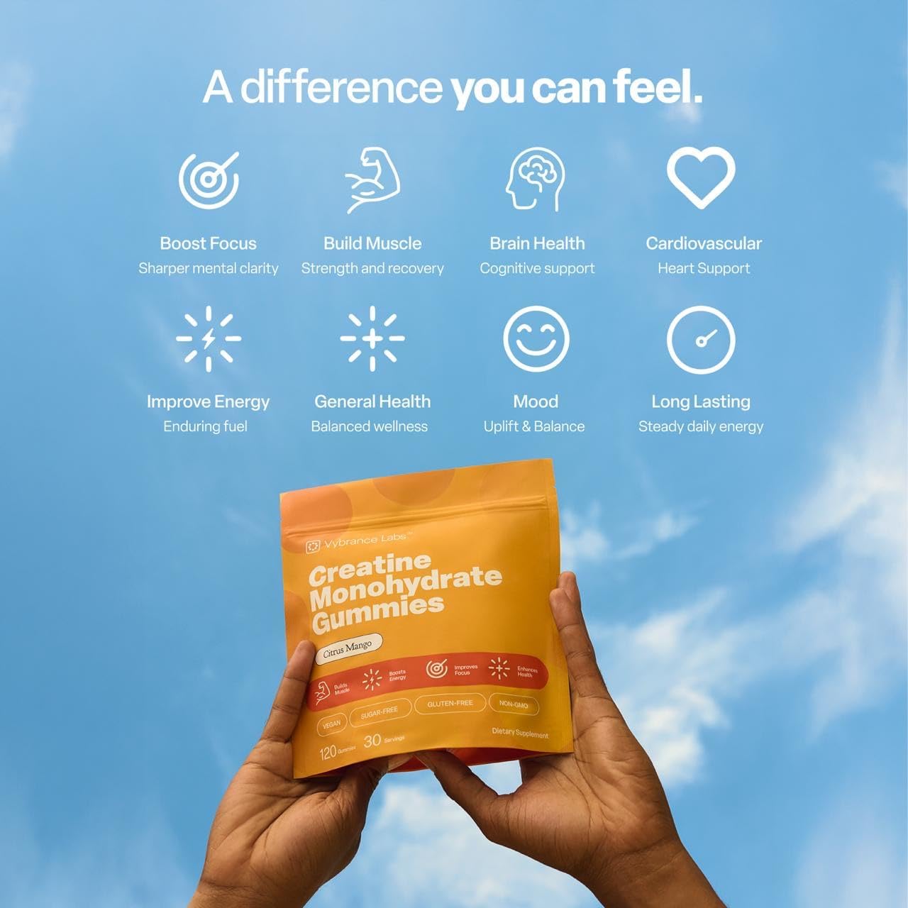 Creatine Gummies 5g Creatine Creapure + Taurine & B12 - Sugar-Free, Vegan, Gluten-Free - Citrus Mango - 120 Count (30 Servings) for Strength, Energy & Focus