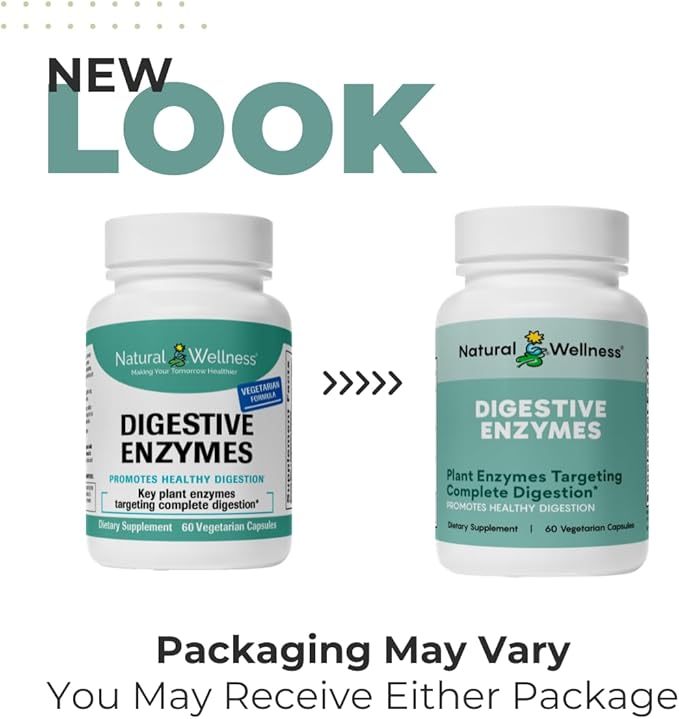 Natural Wellness Digestive Enzymes – Comprehensive Enzyme Blend for Healthy Digestion, Nutrient Absorption & Relief from Gas, Bloating & Indigestion – 60 Vegetarian Capsules