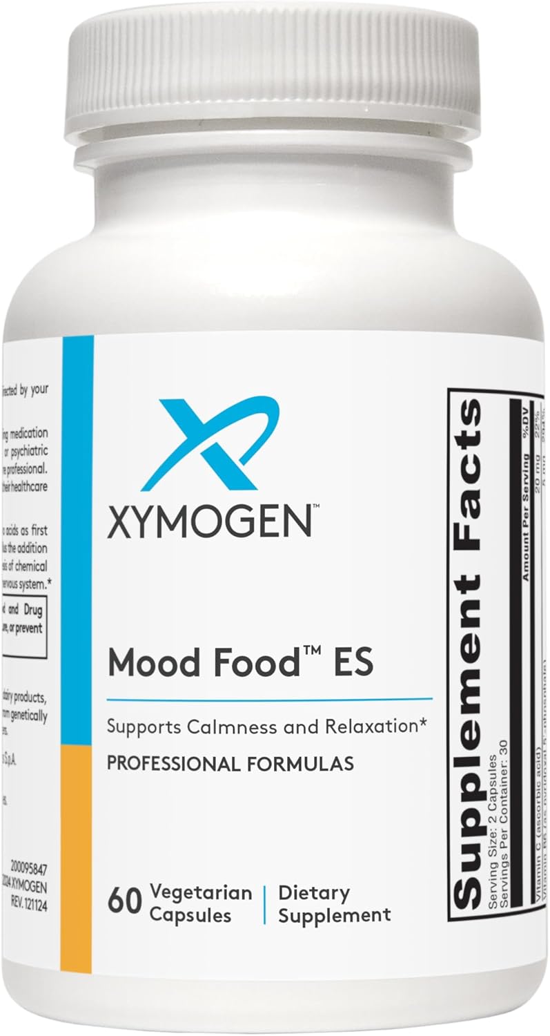 XYMOGEN Mood Food ES - Supports Calmness, Relaxation and a Healthy Mood with Active Folate, B Vitamins, 5-HTP, GABA, Minerals, Suntheanine L-Theanine, Selenium (60 Capsules)