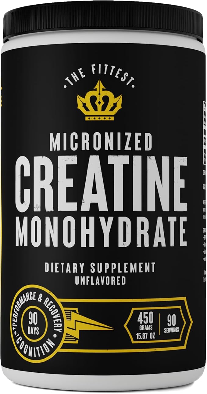 The Fittest Creatine Monohydrate Powder – Unflavored, Pure 100% Micronized Creatine Monohydrate – Muscle Strength, Focus, Power & Recovery Support