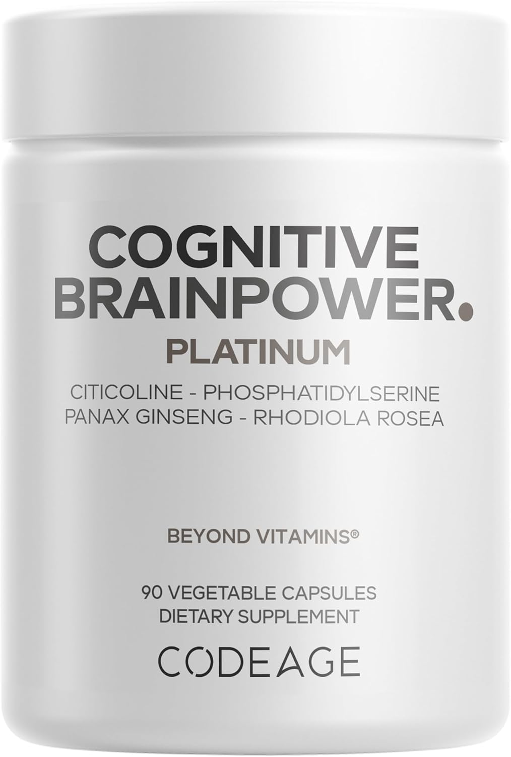 Codeage Cognitive Brainpower Platinum Supplement - Cognizin Citicoline, KSM-66 Ashwagandha, Panax Ginseng, Rhodiola, Phosphatidylserine, Ginkgo, Ubiquinol CoQ10, Liposomal - Non-GMO - 90 Capsules