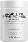 Codeage Cognitive Brainpower Platinum Supplement - Cognizin Citicoline, KSM-66 Ashwagandha, Panax Ginseng, Rhodiola, Phosphatidylserine, Ginkgo, Ubiquinol CoQ10, Liposomal - Non-GMO - 90 Capsules