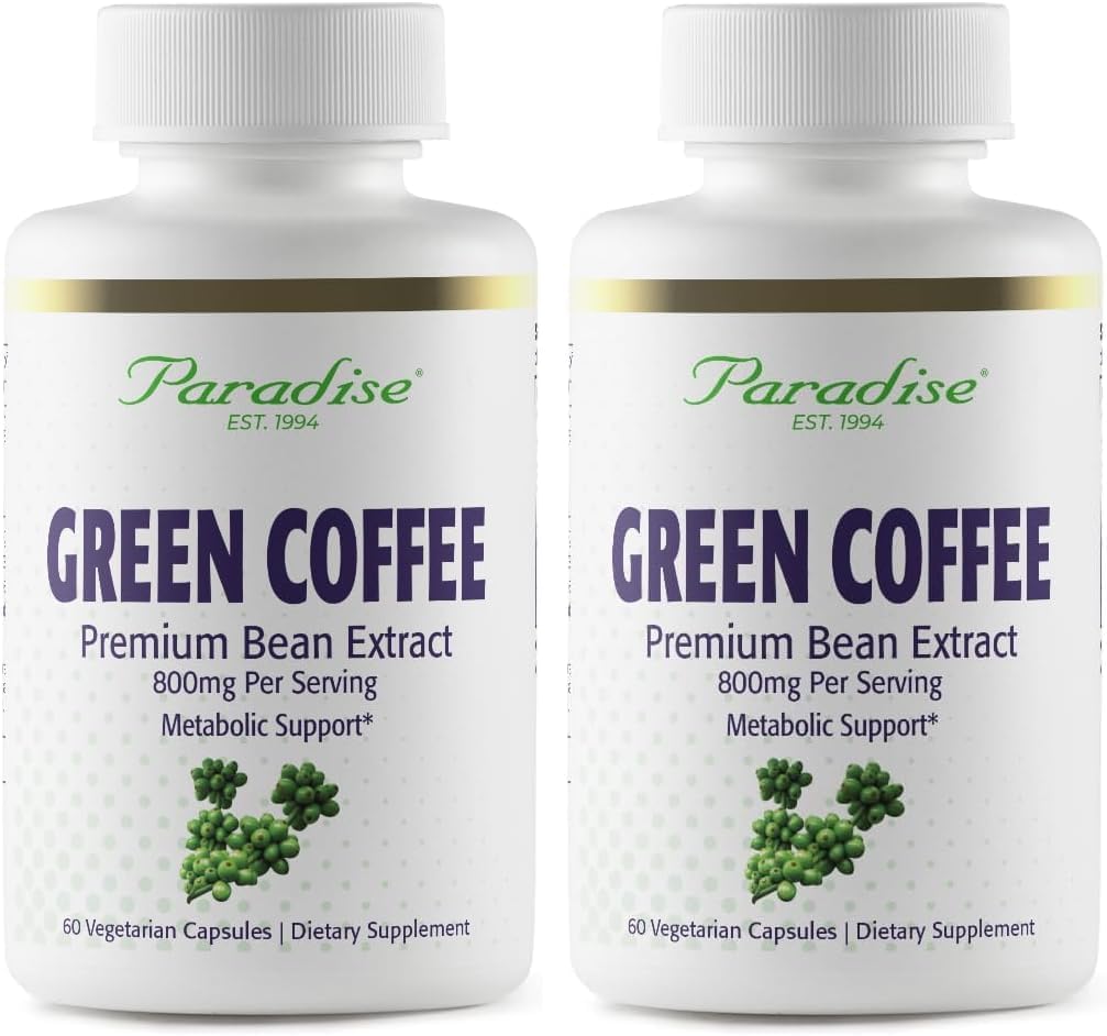 Paradise Herbs Green Coffee Bean, Active Whole Spectrum Extract, Super Potent, Ultra Pure, Vegan, Gluten Free, Non-GMO, 60 Count (Pack of 2)