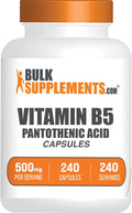 BulkSupplements.com Vitamin B5 Capsules - as Pantothenic Acid, B Vitamin Supplement, Pantothenic Acid 500 mg - Gluten Free, 1 Capsule per Serving, 240 Capsules (Pack of 1)