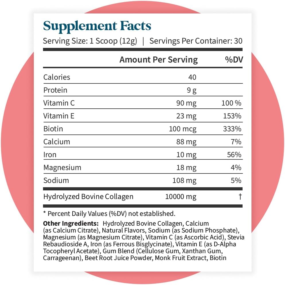 Pattern Wellness Collagen Peptides Powder (Type I & III) - Hair, Nails, Skin and Joint Health - Grass Fed & Pasture Raised - Hydrolyzed Collagen, Non-GMO, Dairy Free, & Keto - Strawberry (13 Oz)