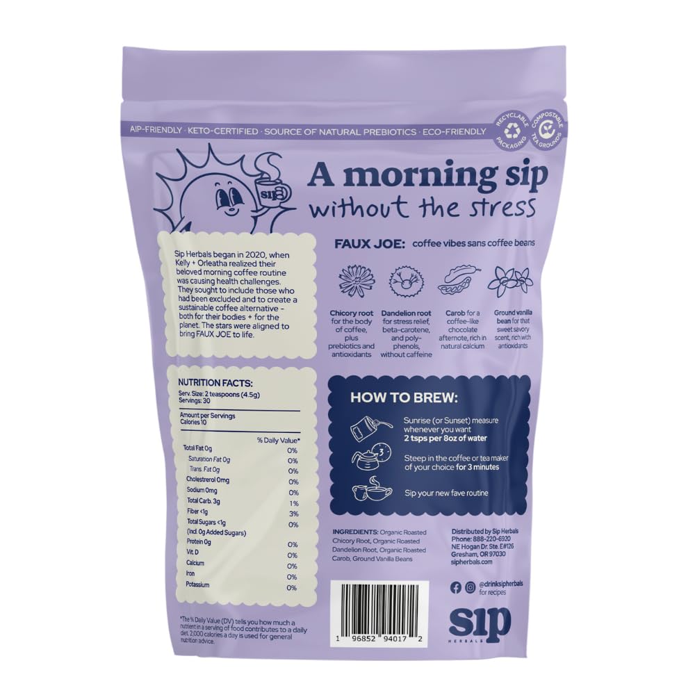 Sip Herbal Coffee Alternative Herbal Tea - Boost Energy & Focus - Caffeine Free Organic Coffee Substitute Made with Carob, Dandelion, Chicory - Royal Mocha Roast (30 Servings) - Loose Leaf