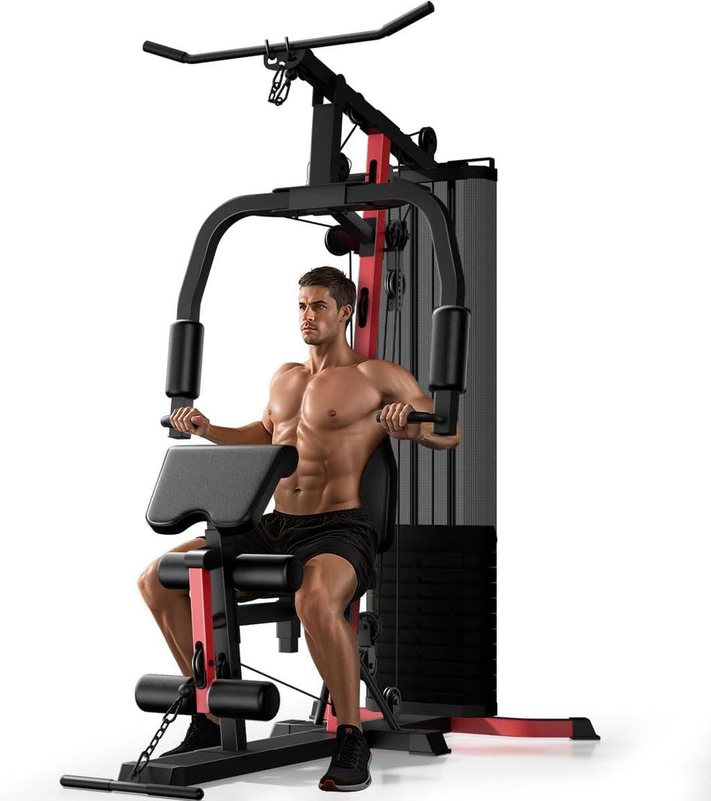 Home Gym, Workout Station with 160LBS Weight Stack, Exercise Equipment with Pulley System for Full Body Training