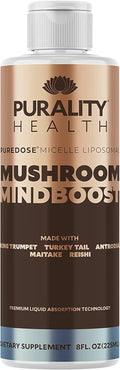 Mushroom Mindboost, Liposomal Formula, Helps with Brain Fog, Natural Energy, King Trumpet, Turkey Tail, Chocolate Flavor, Vegan, 15 Day Supply