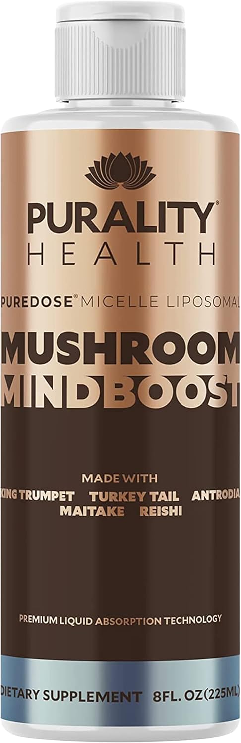 Mushroom Mindboost, Liposomal Formula, Helps with Brain Fog, Natural Energy, King Trumpet, Turkey Tail, Chocolate Flavor, Vegan, 15 Day Supply