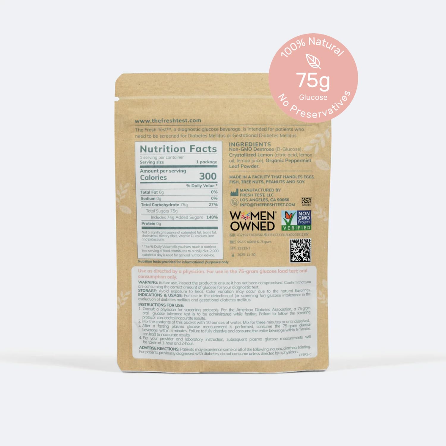 The Fresh Test, 75-gram Powder Drink Mix | Additive-Free, Non-GMO, Organic Ingredients | Mint Lemonade
