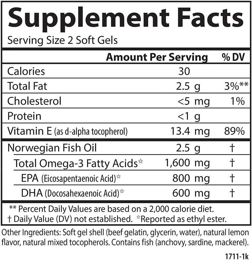 Carlson Labs Wild Caught Elite Omega-3, 1600mg, Omega 3s, Soft Gels, 90 Count