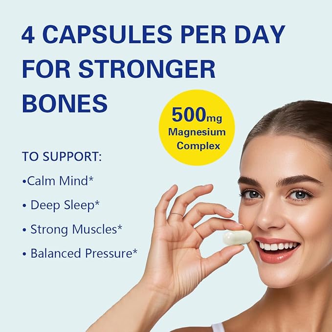 Calcium Magnesium Supplement, Daily Supplement for Bone and Immune Health, with Vitamin D, 1000mg Calcium, 500mg Magnesium, Gluten -Free, 120 Capsules