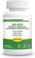 Sea Moss & Black Seed Oil Capsules with Burdock & Bladderwrack & Ashwagandha, Vitamin C&D,Natural Herbal Complex for Daily Balance, Energy & Digestive Support, Vegan, Non-GMO, 60 Capsules