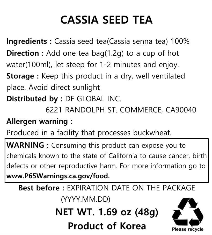 Damtuh Cassia Seed Tea – Traditional Korean Herbal Tea, Smooth & Caffeine-Free, 40 Tea Bags (1.2g each, Pack of 2)