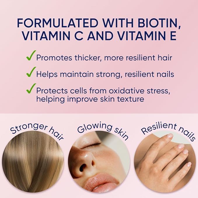 Moerie Hair Skin and Nails Gummies for Women & Men - Biotin for Hair Loss, Gummy Vitamins & Growth Dietary Supplements - Sugarbear for Thicker Hair - Allergen Free - 120 per Serving - Balanced Diet